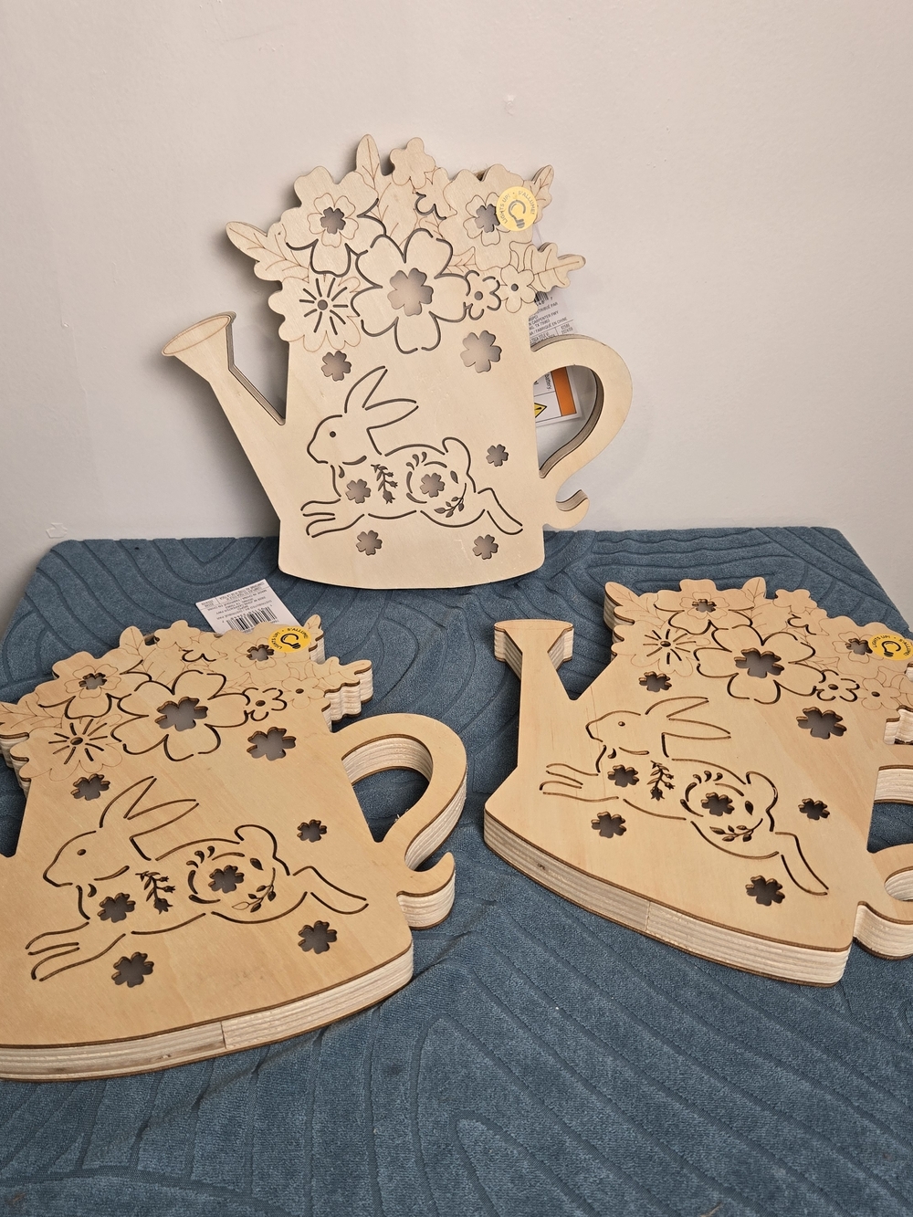 LED Wooden Watering Can Bunny Wall Decor - Natural Wood - Ready To Be Painted